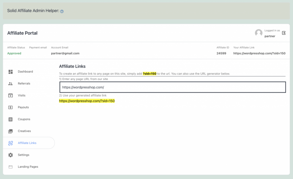 Affiliate Portal for Solid Affiliate