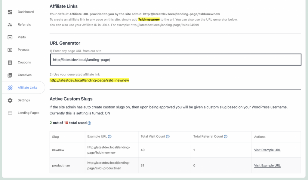 Custom Slugs for Solid Affiliate