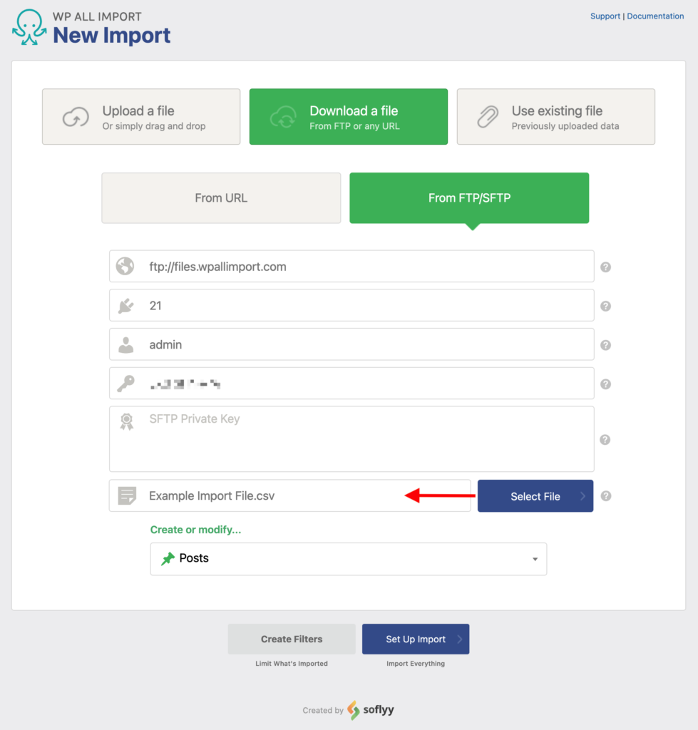 Download a file From SFTP FTP WP All Import