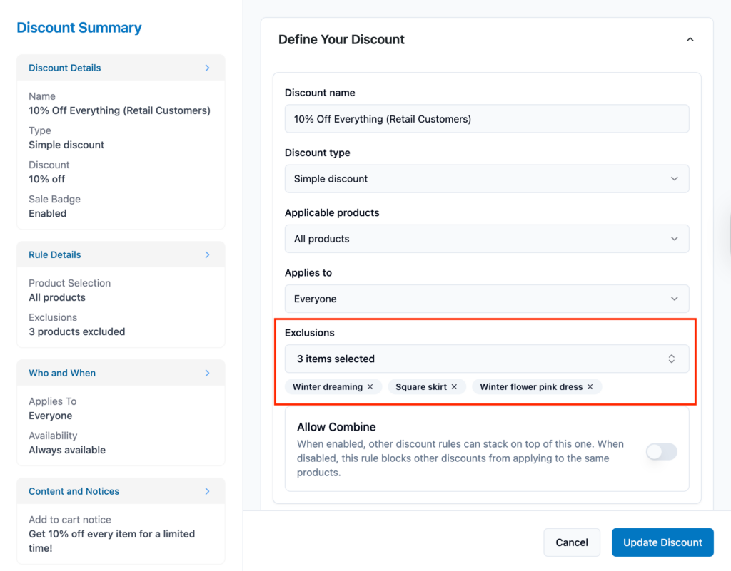 elevated-discount-rules-exclusion-filter