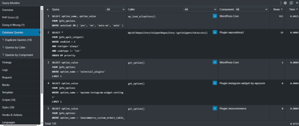 query monitor database query