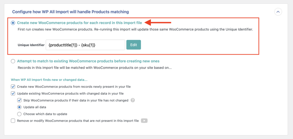 Create new items Import Type