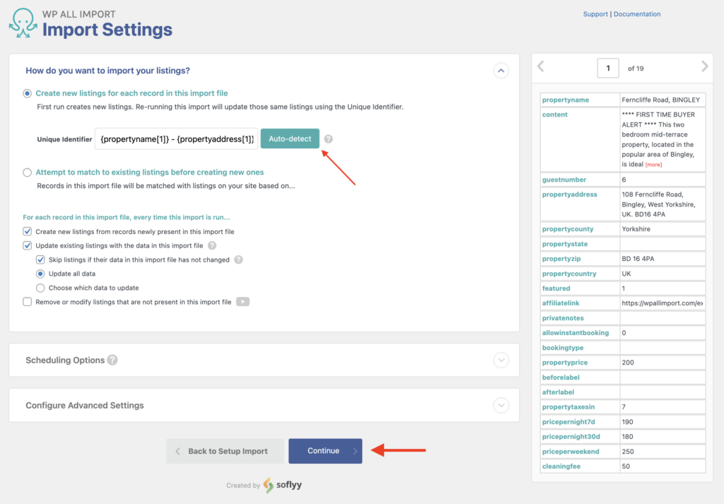 Screenshot of WP All Import plugin import settings page.