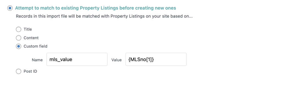 Match by MLS Number Custom Field