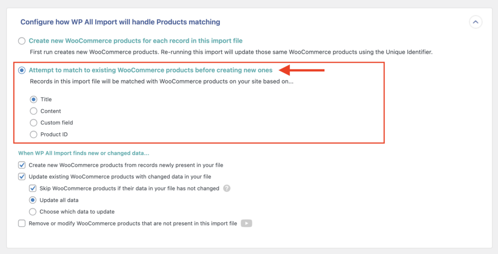 Match existing items Import Type