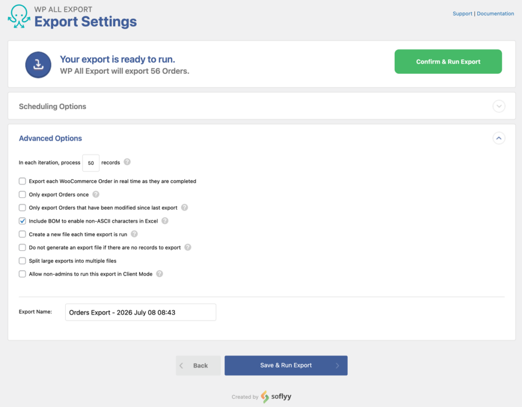 Order export advanced options