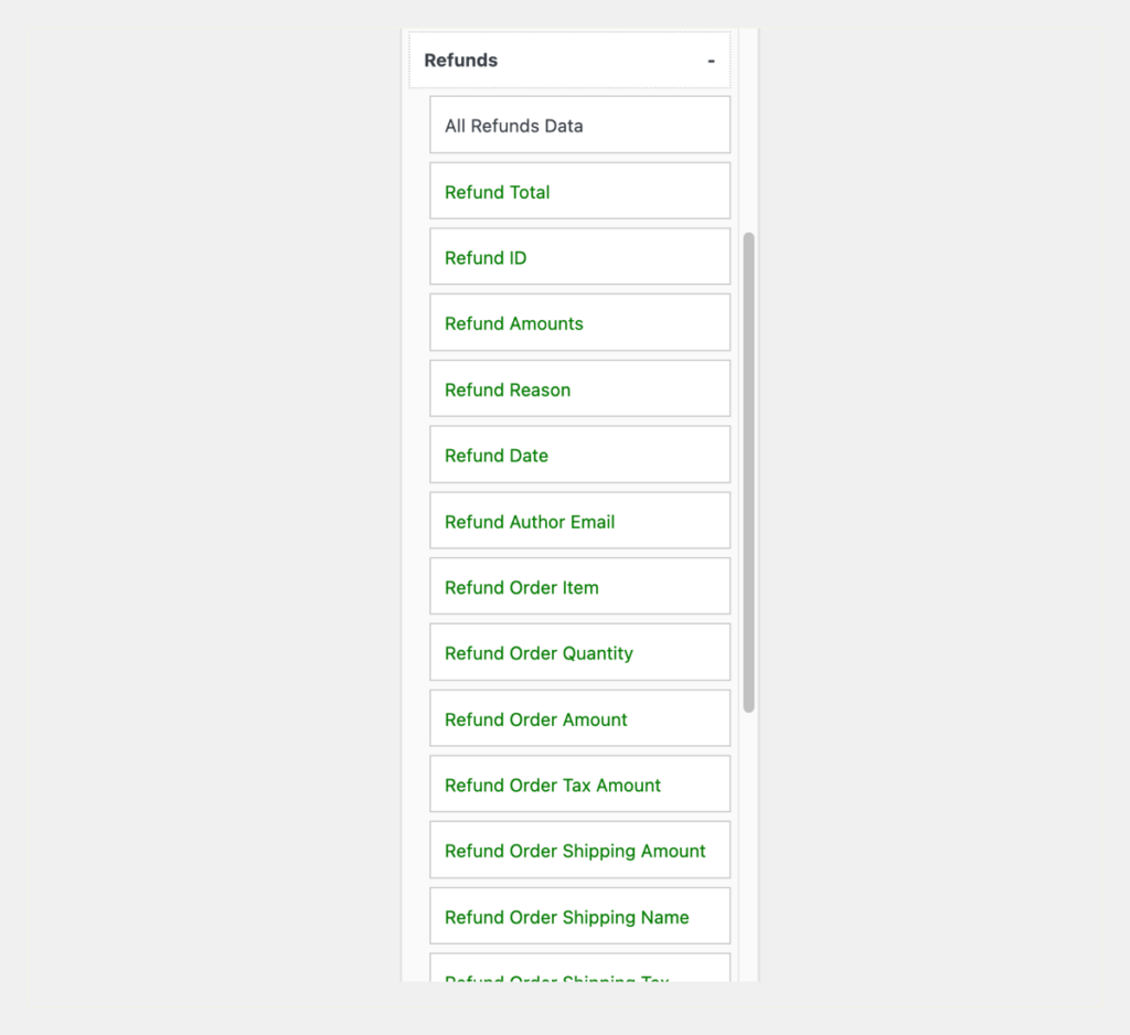 Refund data in Available Data panel