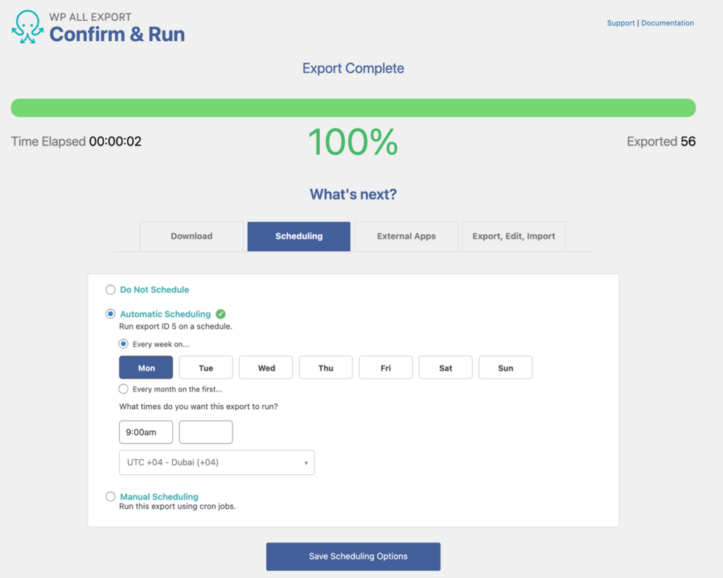 WP All Export automatic scheduling of order export
