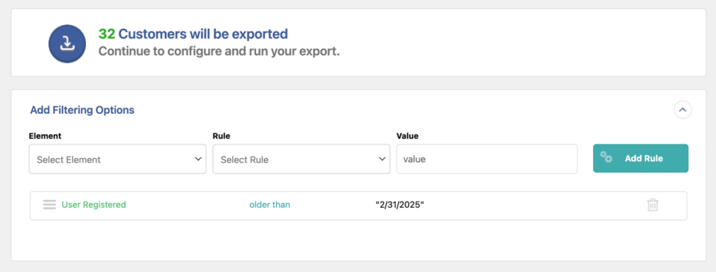 apply filter to export specific subset of customers