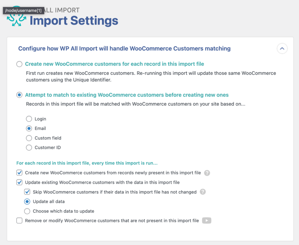 bulk edit customers import settings