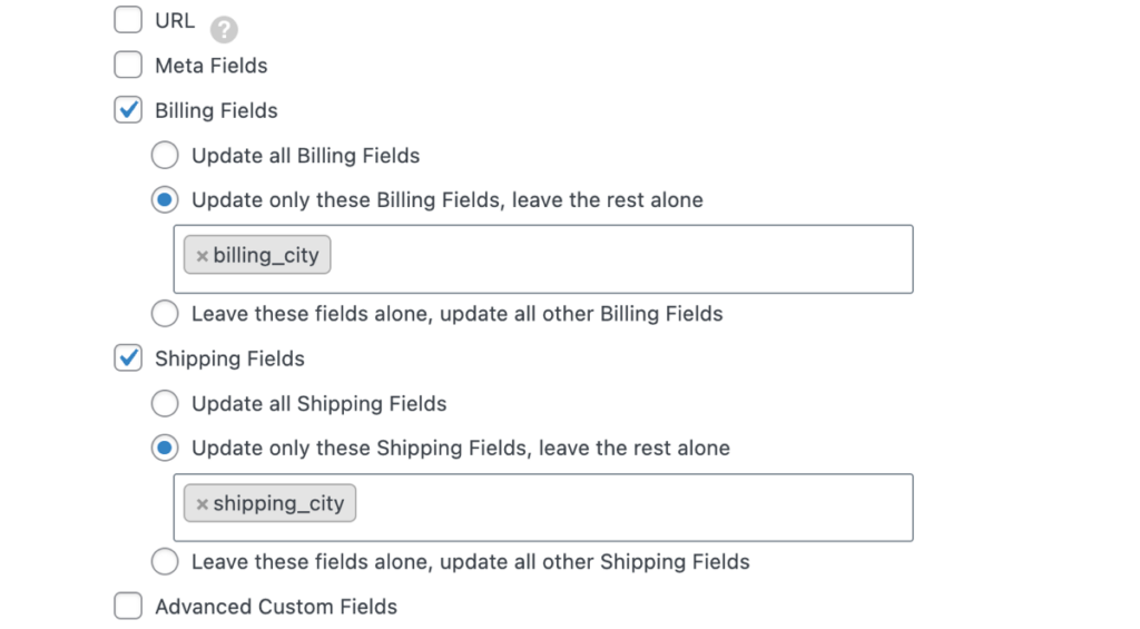 choose which fields to bulk edit during import