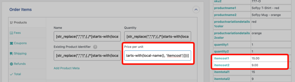 item cost of variable product using xpath expression