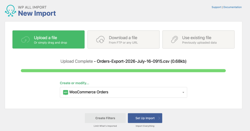 new order import from CSV file