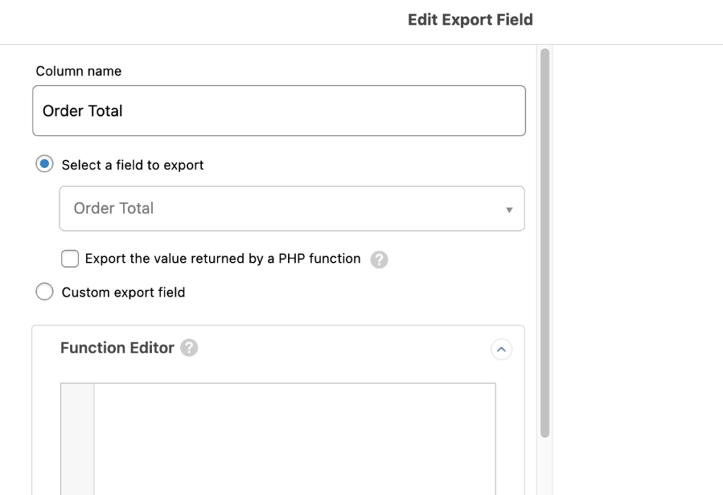 order export field editor