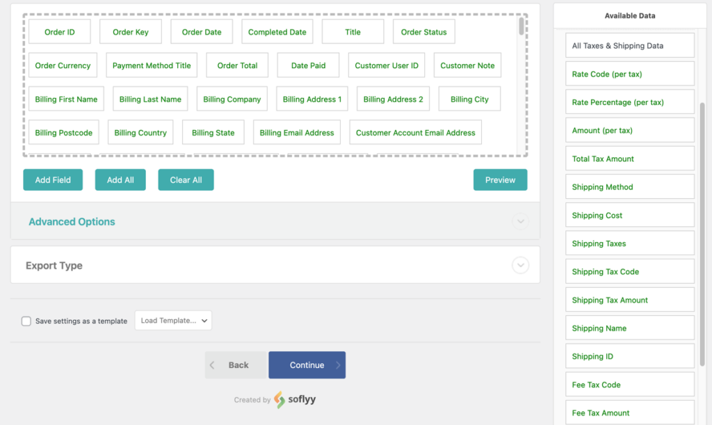 order tax fields available for export