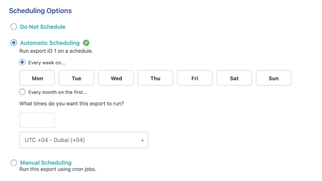 scheduling options customer export