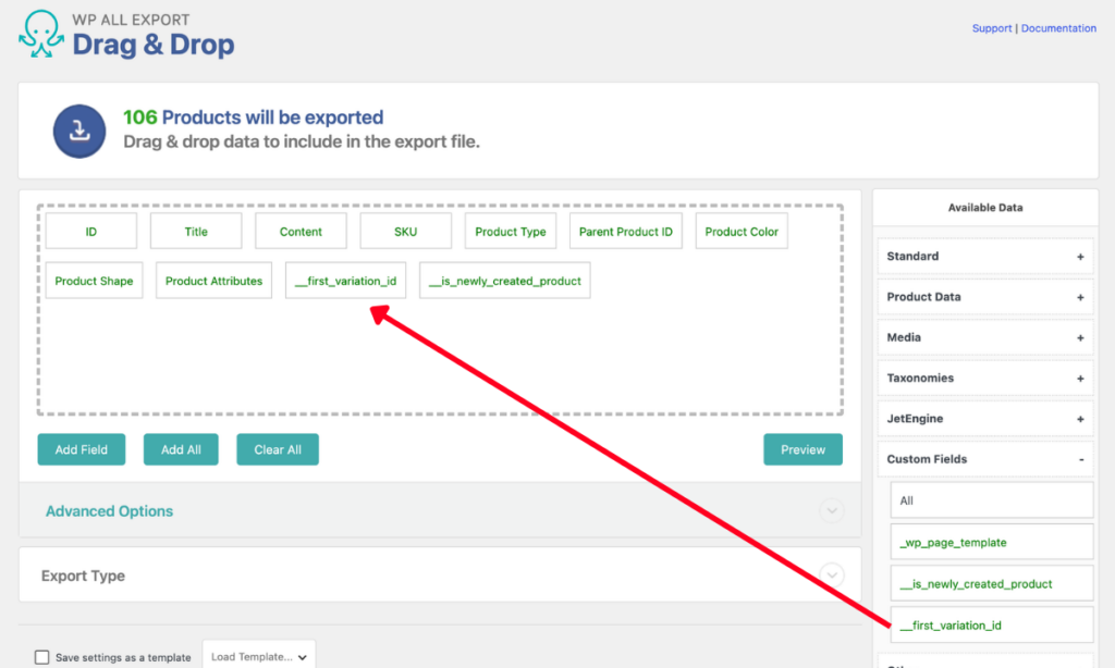wp-all-export-woocommerce-products-with-custom-fields-export-file-data-selection