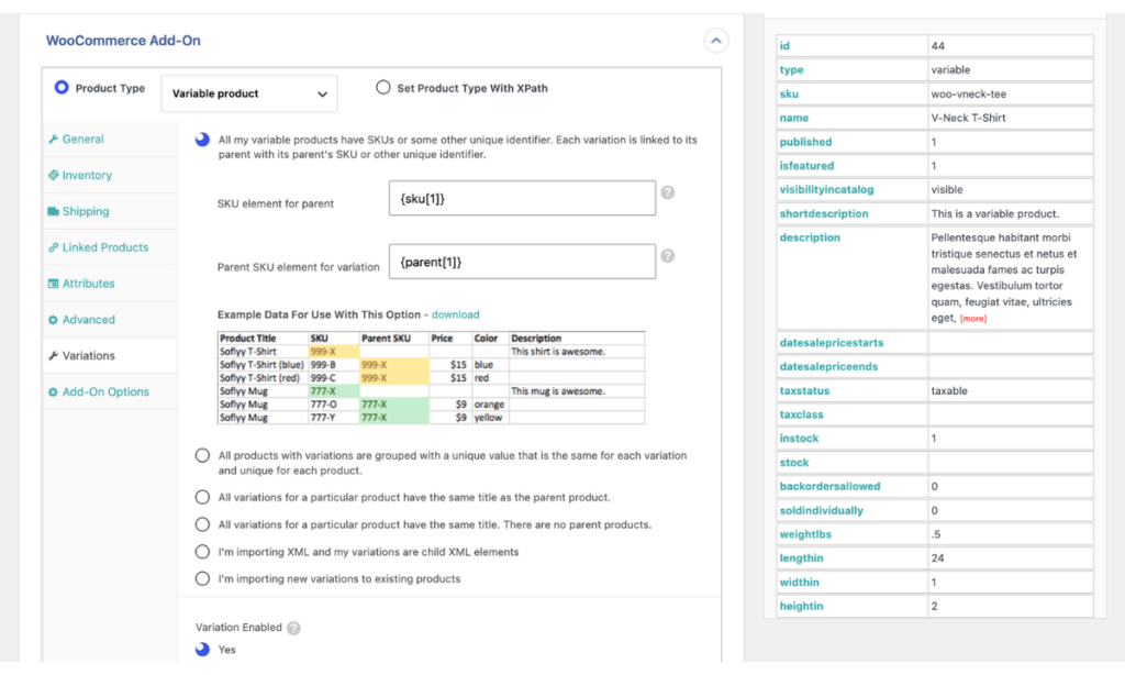 wp-all-import-woococommerce-variable-products-import-settings