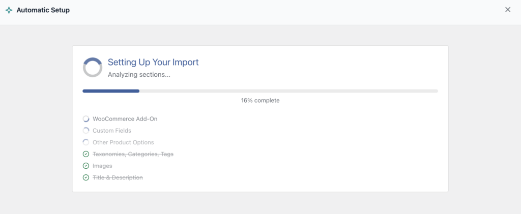 WP All Import auto mapping progress screen