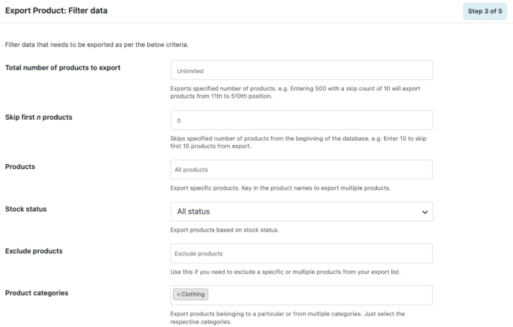 product filtering in export webtoffee
