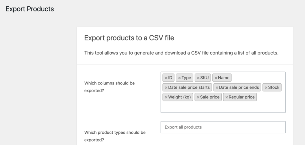 select which columns to export built in export