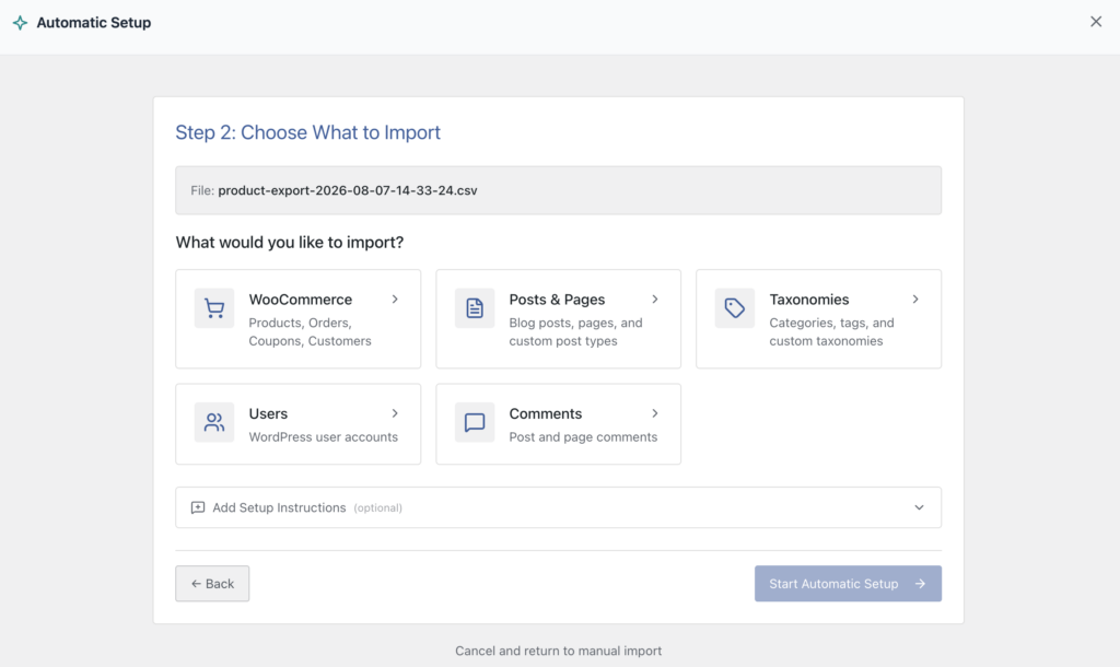 select your import post type